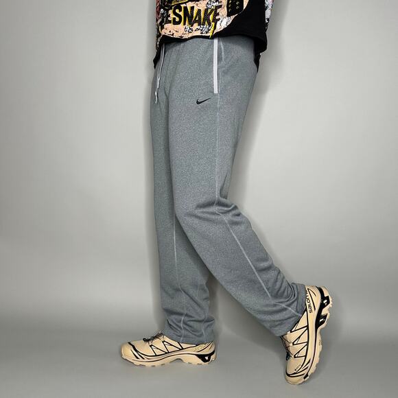 Nike Sweatpants Grey Polyester Black Swoosh Therma Fit